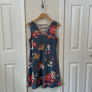 Floral Sleeveless V-Neck Crisscross Mini Dress